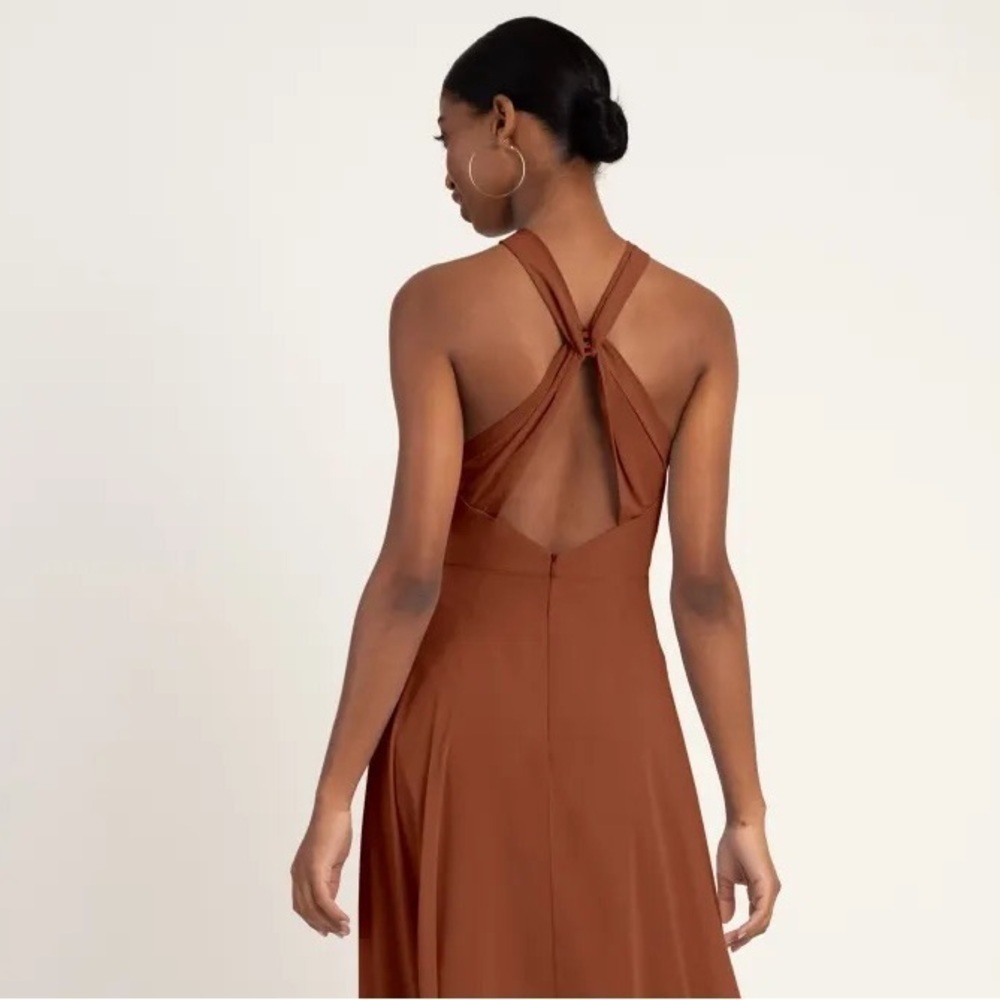 NEW Jenny Yoo "Halle" Halter Bridesmaid Dress in Terracotta Luxe Chifon size 6 - Picture 14 of 15